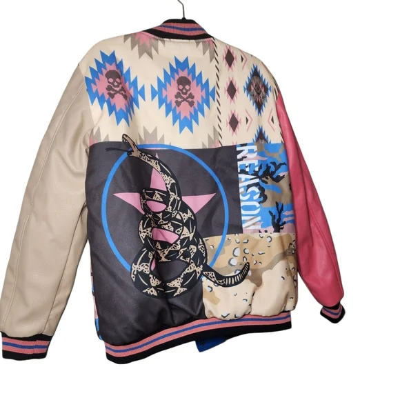 Reason Legend Varsity Jacket medium unisex. Aztec print, skull and cross bones - Picture 3 of 11